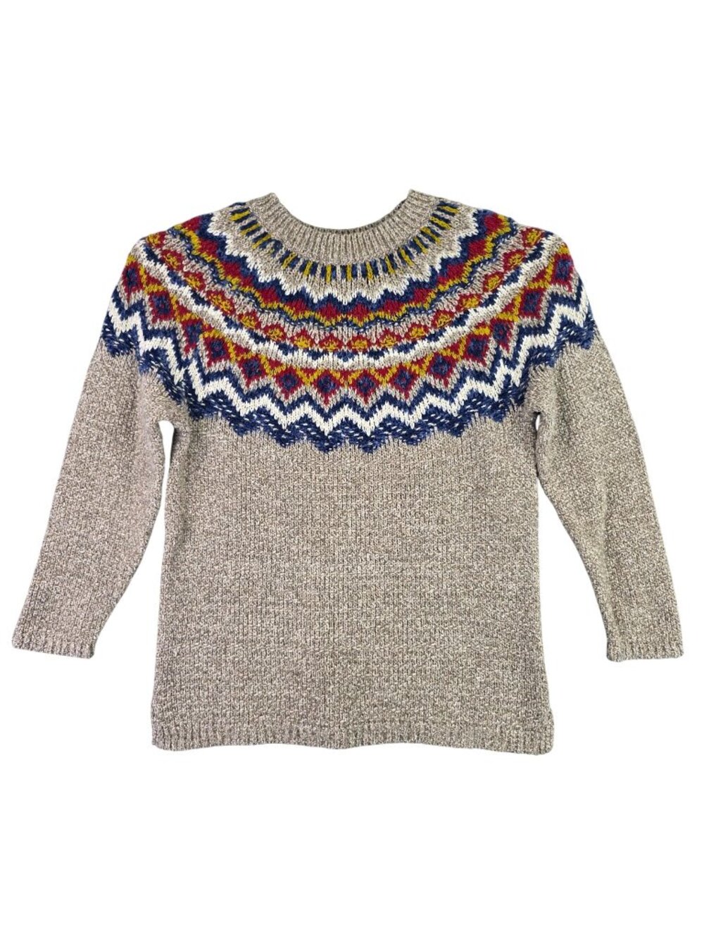 Womens J. Jill Fair Isle Knit Sweater Beige Multicolor Crewneck Cotton Blend M